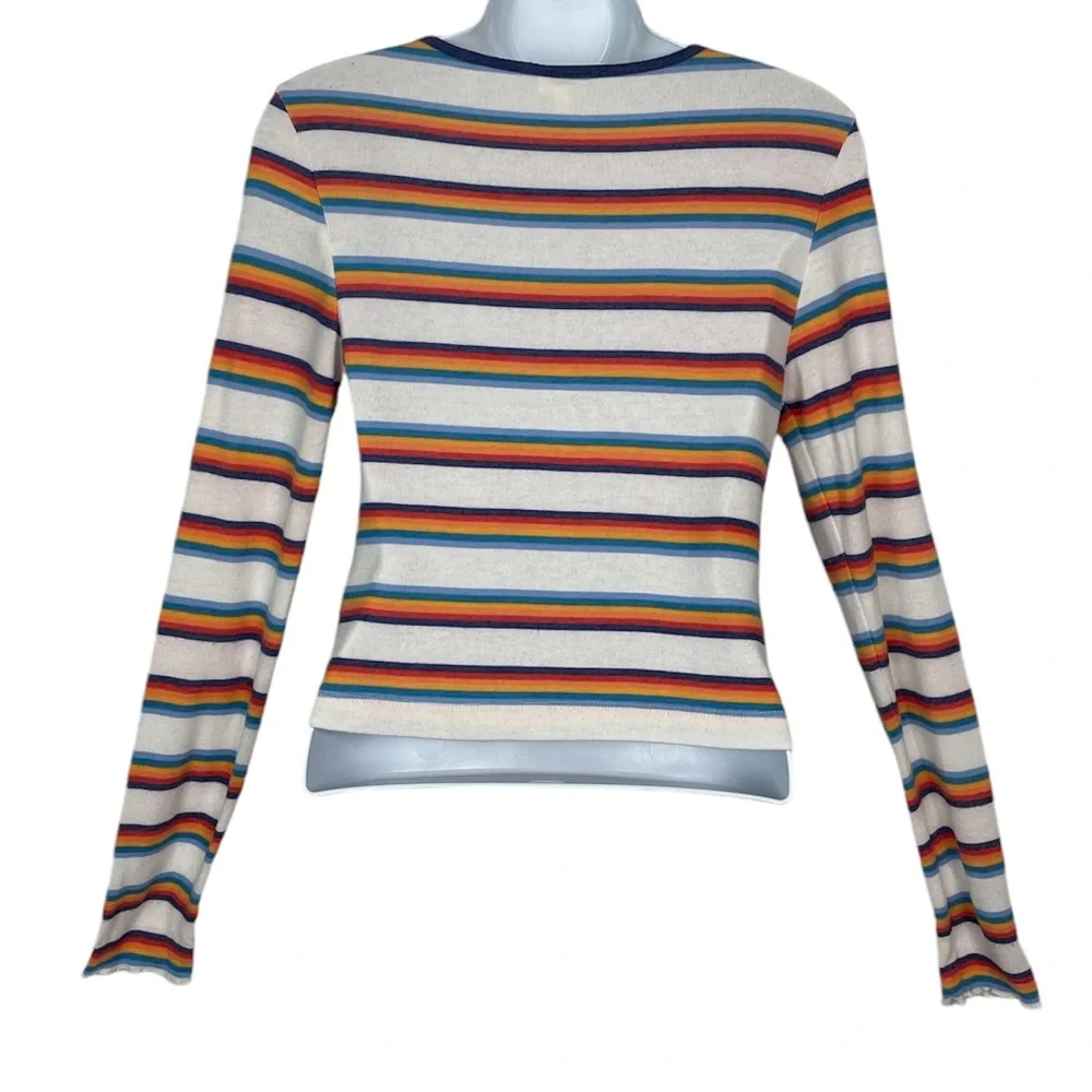 Self E Multi Colored Striped Zip Up Sweater M